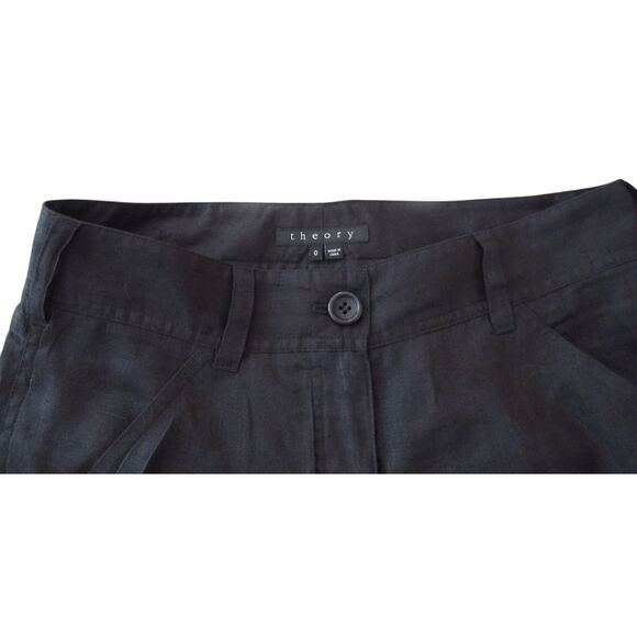 Theory 100% Linen Crop Pants Klemise Travel Ankle Black Sz 0 - Picture 5 of 7